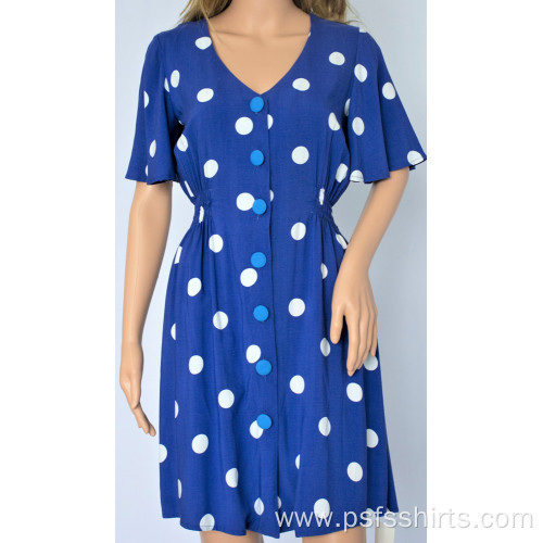 Women Blue Polka Dot Dress